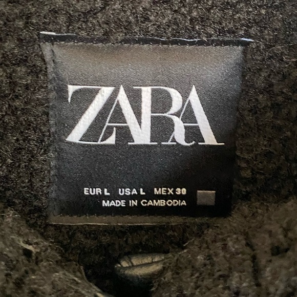 Zara Double Faced Leather Style and Sherpa Trim Jacket in Black - Picture 6 of 13